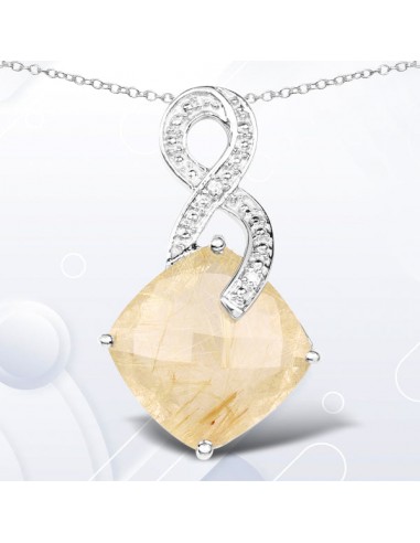 8.81 Carat Genuine Golden Rutile and White Diamond .925 Sterling Silver Pendant destockage