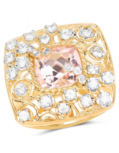 14K Yellow Gold Plated 3.33 Carat Synthartic Morganite and White Topaz .925 Sterling Silver Ring Voir les baskets