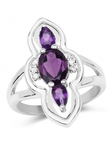 1.58 Carat Genuine Amethyst and White Diamond .925 Sterling Silver Ring offre 