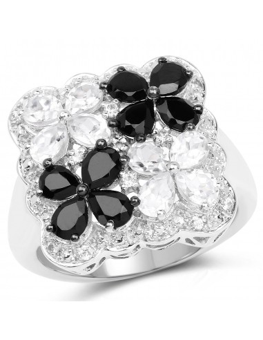 2.88 Carat Genuine White Topaz and Black Spinel .925 Sterling Silver Ring meilleur choix