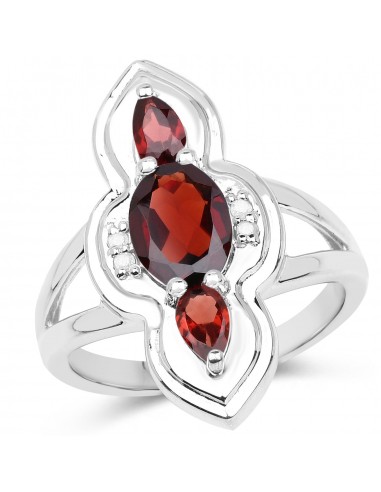 1.80 Carat Genuine Garnet and White Diamond .925 Sterling Silver Ring livraison et retour toujours gratuits