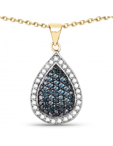 14K Yellow Gold Plated 0.81 Carat Genuine Blue Diamond and White Diamond .925 Sterling Silver Pendant en linge