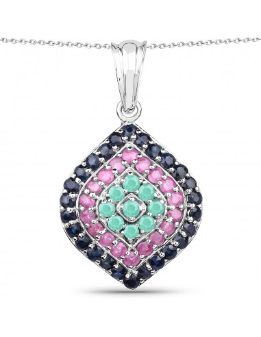 2.25 Carat Genuine Emerald, Ruby & Blue Sapphire .925 Sterling Silver Pendant 2024