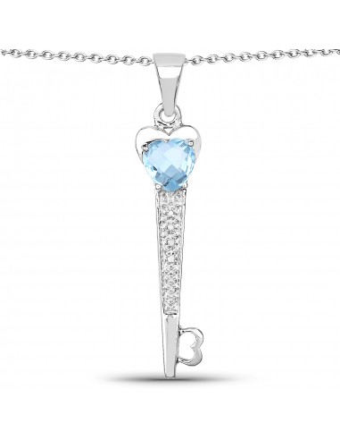 2.47 Carat Genuine Blue Topaz and White Diamond .925 Sterling Silver Pendant en ligne