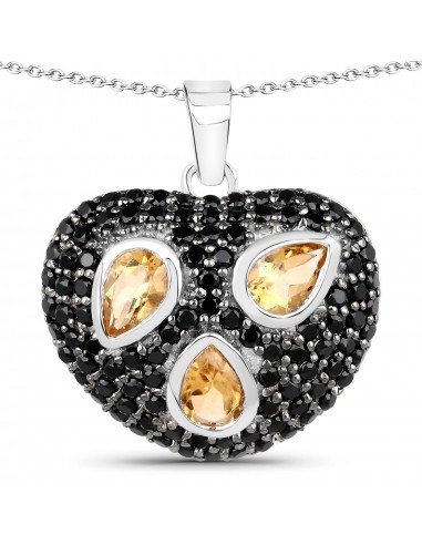 3.19 Carat Genuine Citrine and Black Spinel .925 Sterling Silver Pendant brillant des détails fins