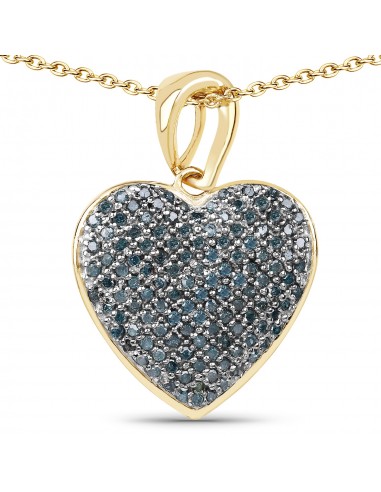 14K Yellow Gold Plated 0.68 Carat Genuine Blue Diamond .925 Sterling Silver Heart Shape Pendant Par le système avancé 