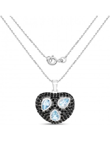 3.52 Carat Genuine Blue Topaz and Black Spinel .925 Sterling Silver Pendant en stock