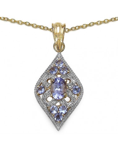 14K Yellow Gold Plated 1.42 Carat Genuine Tanzanite & White Topaz .925 Sterling Silver Pendant commande en ligne