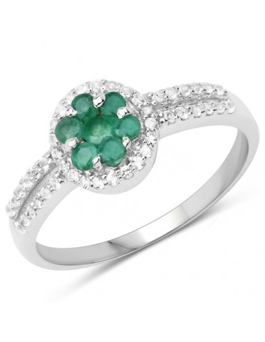 0.46 Carat Genuine Emerald and White Topaz .925 Sterling Silver Ring à prix réduit toute l'année