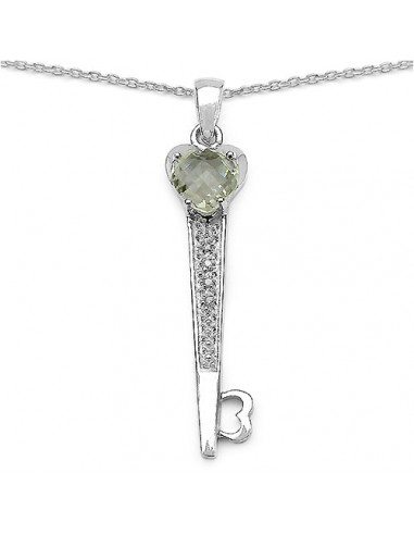 1.82 Carat Genuine Green Amethyst & White Diamond .925 Sterling Silver Pendant Livraison rapide