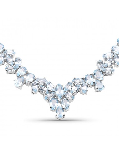 56.18 Carat Genuine Blue Topaz .925 Sterling Silver Necklace commande en ligne