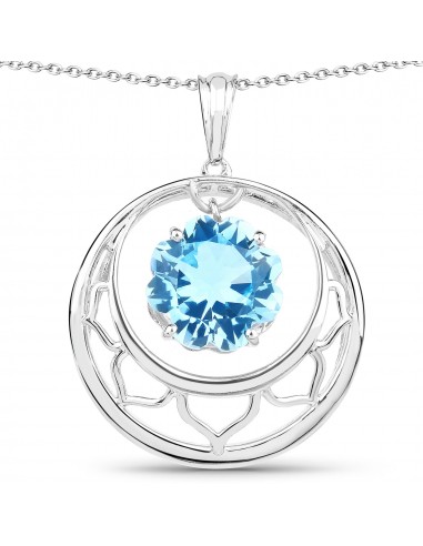 8.75 Carat Genuine Swiss Blue Topaz .925 Sterling Silver Pendant brillant des détails fins