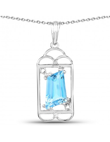 4.57 Carat Genuine Swiss Blue Topaz & White Topaz .925 Sterling Silver Pendant français