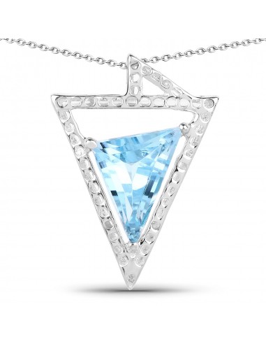 2.49 Carat Genuine Swiss Blue Topaz .925 Sterling Silver Pendant destockage