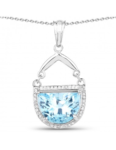 4.08 Carat Genuine Swiss Blue Topaz & White Topaz .925 Sterling Silver Pendant 2023