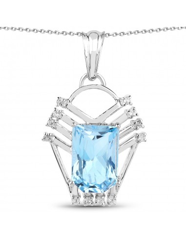 5.76 Carat Genuine Swiss Blue Topaz & White Topaz .925 Sterling Silver Pendant Venez découvrir notre 