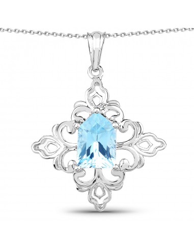 6.10 Carat Genuine Swiss Blue Topaz .925 Sterling Silver Pendant Livraison rapide