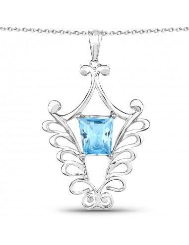 5.68 Carat Genuine Swiss Blue Topaz .925 Sterling Silver Pendant livraison et retour toujours gratuits