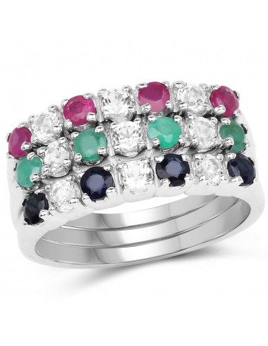 1.56 Carat Genuine Multi Stones .925 Sterling Silver Ring du meilleur 