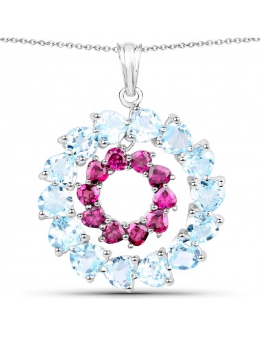 14.00 Carat Genuine Blue Topaz & Rhodolite .925 Sterling Silver Pendant Les magasins à Paris et en Île-de-France