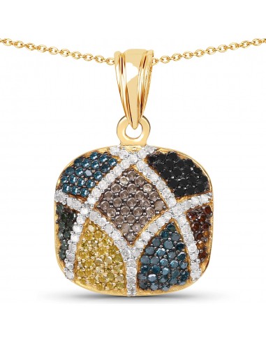 14K Yellow Gold Plated 1.03 Carat Genuine Multi Diamond .925 Sterling Silver Pendant livraison et retour toujours gratuits