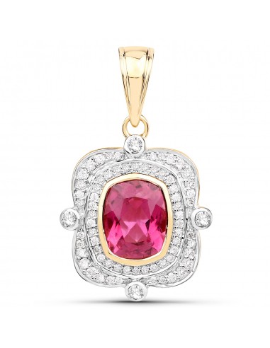 2.36 Carat Genuine Rubellite and White Diamond 14K Yellow Gold Pendant Amélioration de cerveau avec