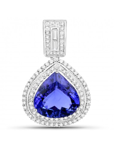 9.81 Carat Genuine Tanzanite and White Diamond 18K White Gold Pendant votre restaurant rapide dans 