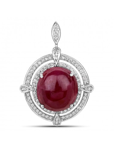 20.39 Carat Genuine Ruby and White Diamond 14K White Gold Pendant Découvrez la collection