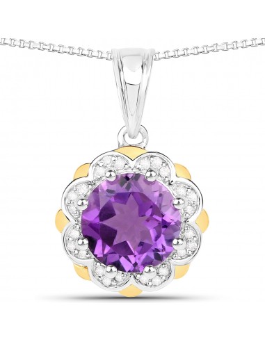 1.87 Carat Genuine Amethyst and White Diamond 14K Yellow Gold with .925 Sterling Silver Pendant outlet