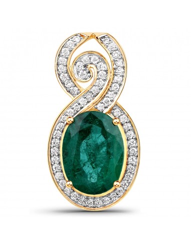 5.71 Carat Genuine Brazilian Emerald and White Diamond 18K Yellow Gold Pendant une grave pollution 