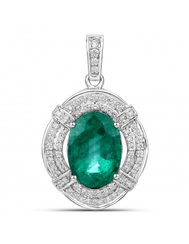 7.61 Carat Genuine Zambian Emerald and White Diamond 18K White Gold Pendant en ligne des produits 