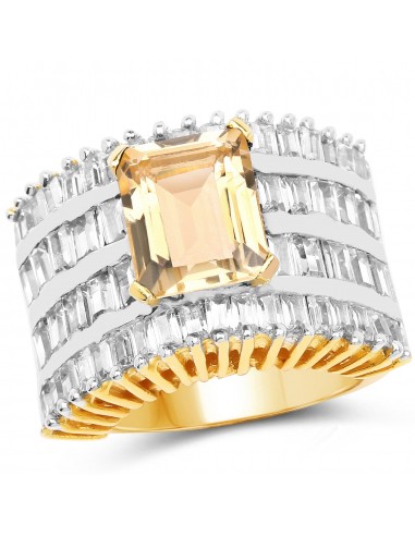 14K Yellow Gold Plated 5.25 Carat Citrine and White Cubic Zircon Brass Ring de l' environnement