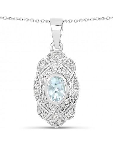 0.48 Carat Genuine Aquamarine and White Topaz .925 Sterling Silver Pendant En savoir plus