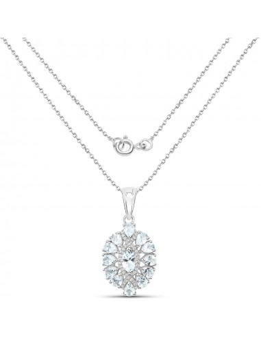 1.89 Carat Genuine Aquamarine and White Topaz .925 Sterling Silver Pendant Venez acheter