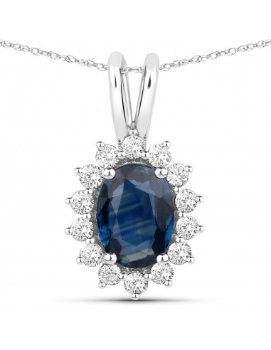 1.15 Carat Genuine Blue Sapphire and White Diamond 14K White Gold Pendant Les magasins à Paris et en Île-de-France