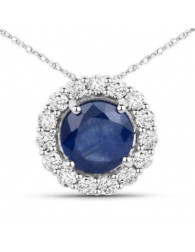 1.21 Carat Genuine Blue Sapphire and White Diamond 14K White Gold Pendant livraison et retour toujours gratuits