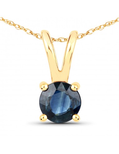 0.65 Carat Genuine Blue Sapphire 14K Yellow Gold Pendant les ligaments