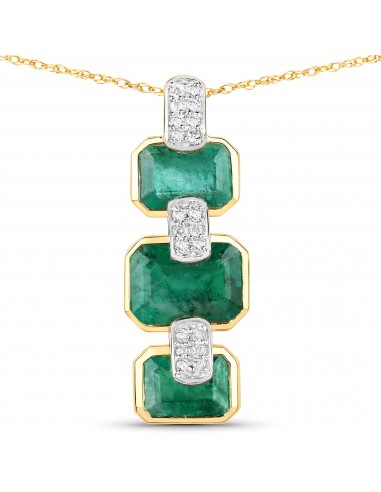 2.10 Carat Genuine Zambian Emerald and White Diamond 14K Yellow Gold Pendant en ligne