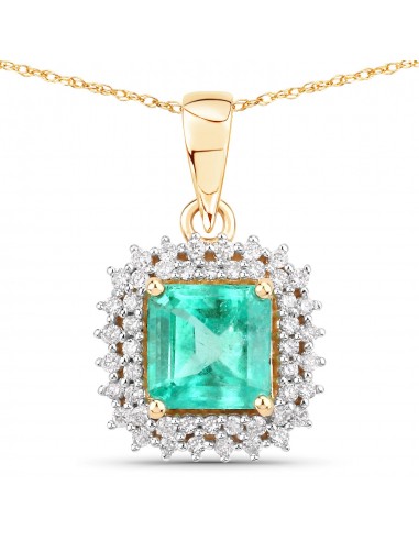 1.40 Carat Genuine Colombian Emerald and White Diamond 14K Yellow Gold Pendant de technologie