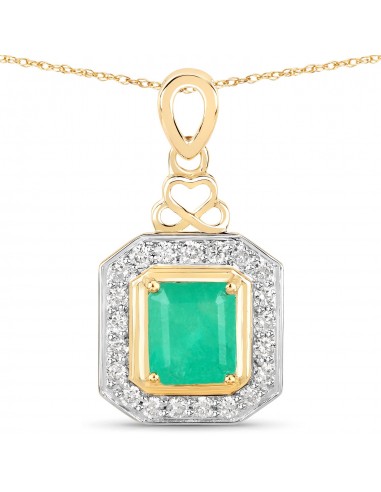 1.78 Carat Genuine Colombian Emerald and White Diamond 14K Yellow Gold Pendant est présent 