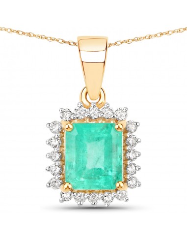 1.50 Carat Genuine Colombian Emerald and White Diamond 14K Yellow Gold Pendant pas cheres