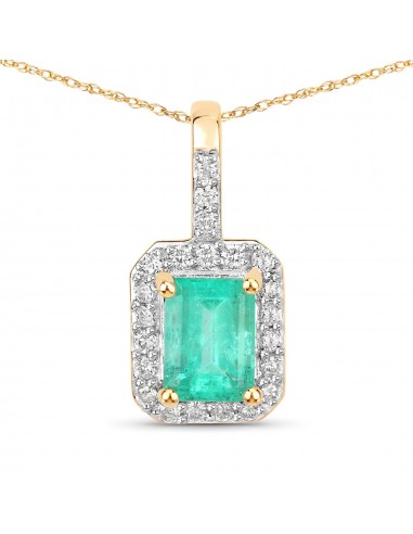 0.96 Carat Genuine Colombian Emerald and White Diamond 14K Yellow Gold Pendant de France