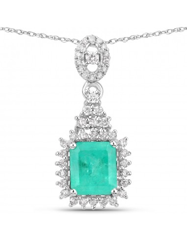 1.39 Carat Genuine Colombian Emerald and White Diamond 14K White Gold Pendant des créatures d'habitude