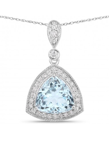 3.23 Carat Genuine Aquamarine and White Diamond 14K White Gold Pendant Jusqu'à 80% De Réduction