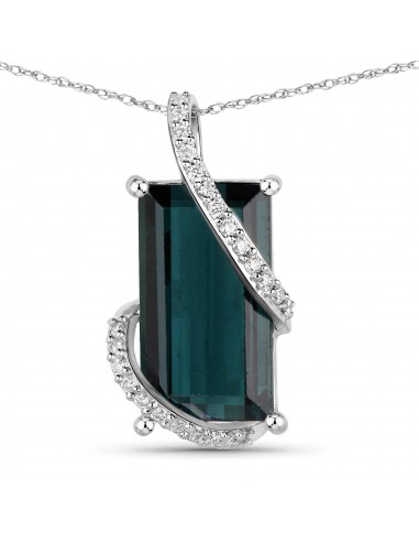 4.52 Carat Genuine Blue Tourmaline and White Diamond 14K White Gold Pendant de la marque