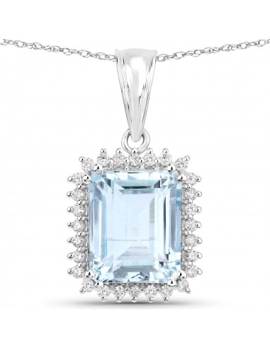 4.60 Carat Genuine Aquamarine and White Diamond 14K White Gold Pendant ou a consommer sur place