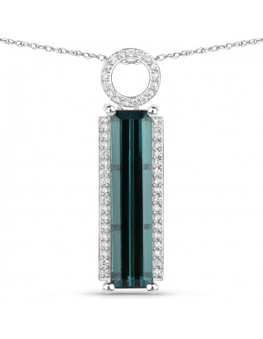 9.57 Carat Genuine Blue Tourmaline and White Diamond 14K White Gold Pendant livraison gratuite