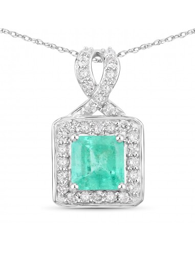 1.42 Carat Genuine Colombian Emerald and White Diamond 14K White Gold Pendant de pas cher