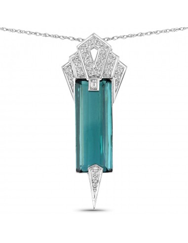 3.56 Carat Genuine Blue Tourmaline and White Diamond 14K White Gold Pendant Découvrez la collection