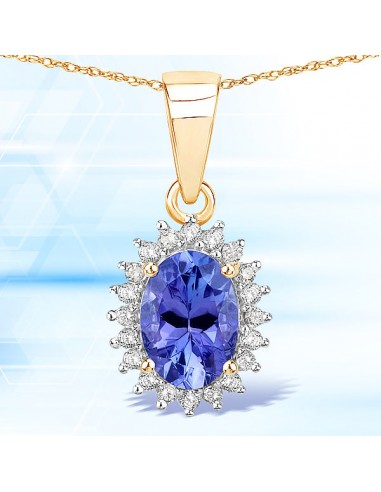 0.86 Carat Genuine Tanzanite and White Diamond 14K Yellow Gold Pendant sur le site 